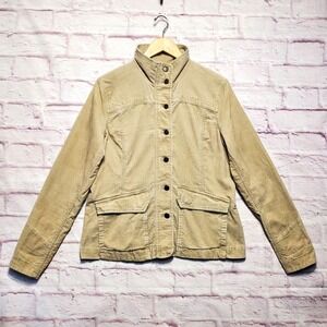 Eddie Bauer Corduroy Jacket Womens Medium Beige Button Up Trucker Cotton Casual